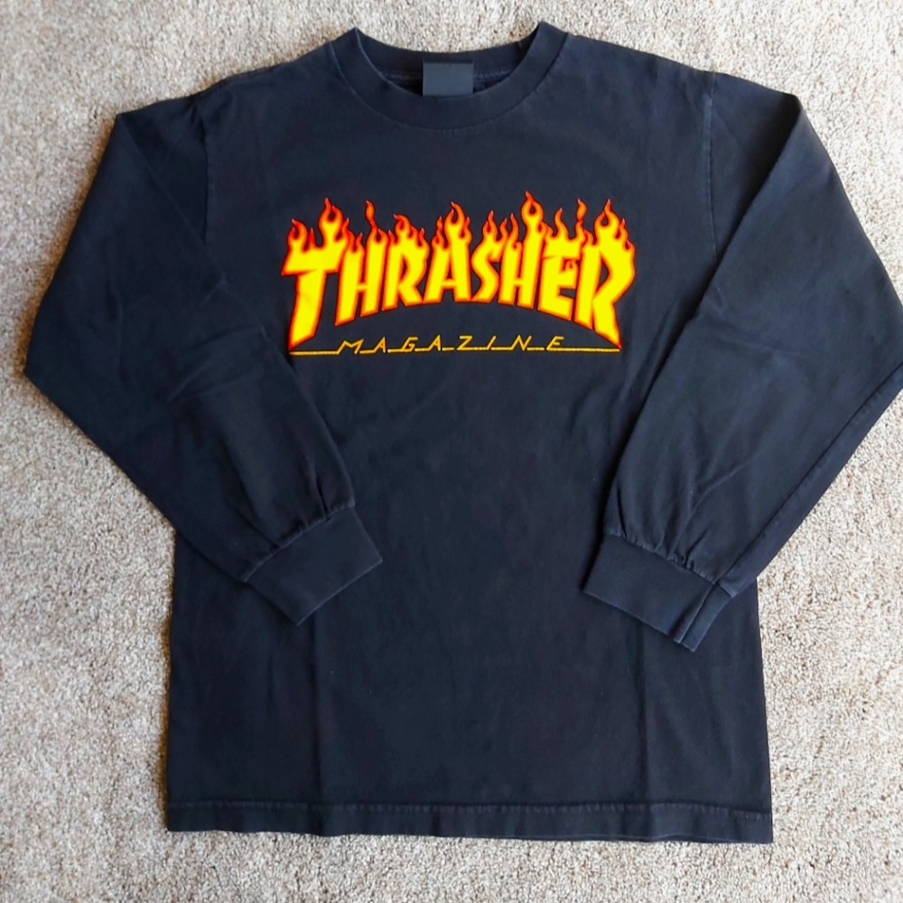 Thrasher Yellow and Black Long Sleeve Tee Flame Design